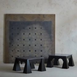 Mulyoharjo Brutalist Lacquered Wood  Marble Coffee Table, Italy 1980s Furniture Supplier