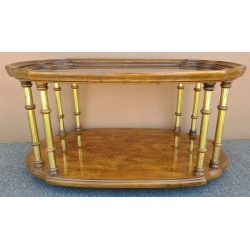 Mulyoharjo Vintage Drexel Et Cetera Rolling Mahogany Wood Glass Brass Coffee Cocktail Table Furniture Supplier