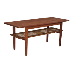 Living Room Furniture Coffee Table - Teak/Rattan - Brown