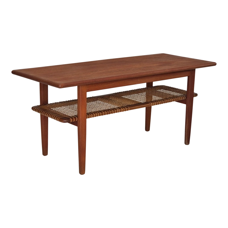 Living Room Furniture Coffee Table - Teak/Rattan - Brown