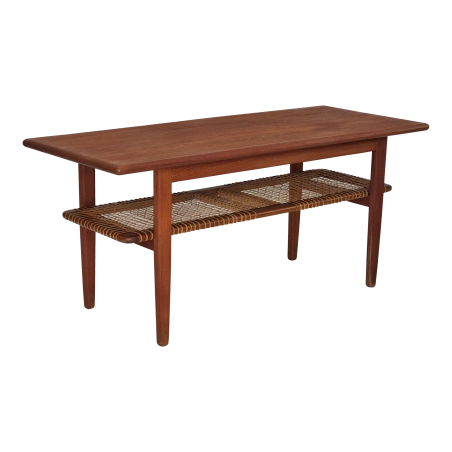 Living Room Furniture Coffee Table - Teak/Rattan - Brown
