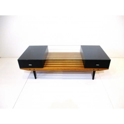 Mulyoharjo Mid Century Slat Wood / Glass Coffee Table in the Style of George Nelson Furniture Supplier