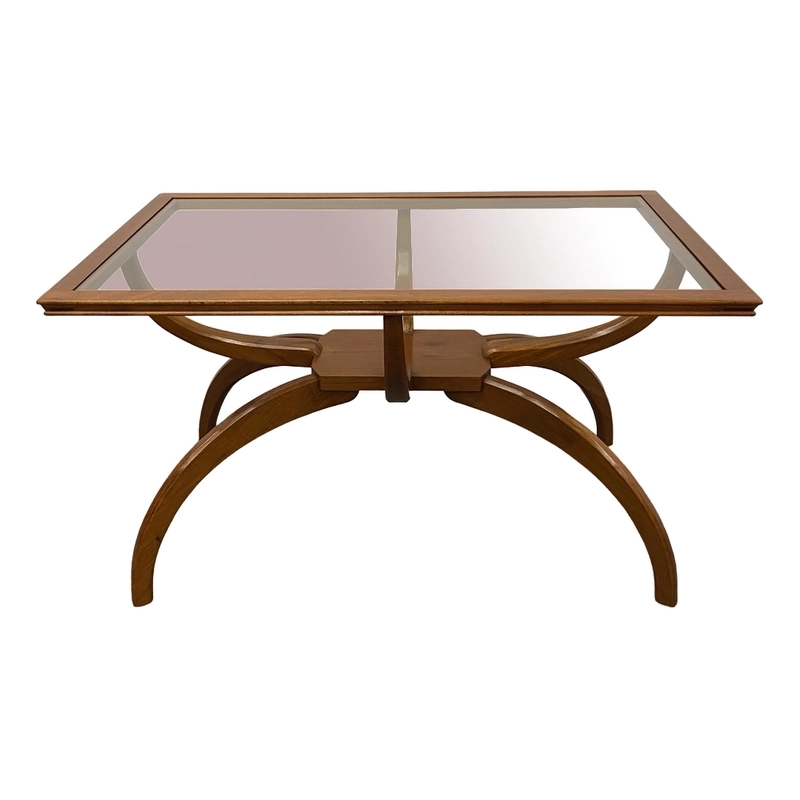 Living Room Furniture Coffee Table - Teak/Glass - Brown