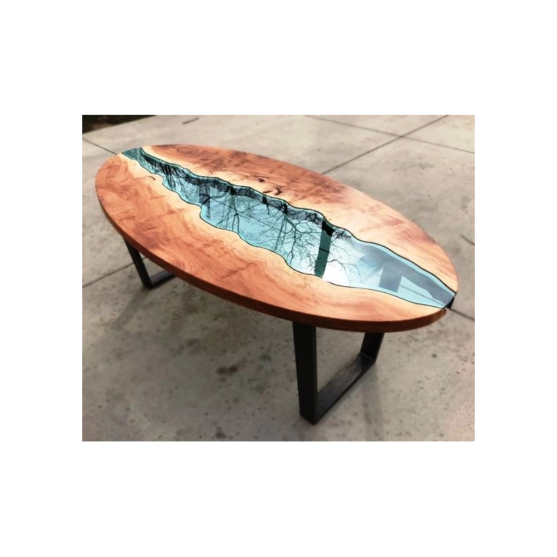 Modern River Dining Table with Wood and Blue Epoxy Resin Modern River Dining Table with Wood and Blue Epoxy Resin