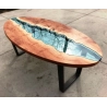 Modern River Dining Table with Wood and Blue Epoxy Resin