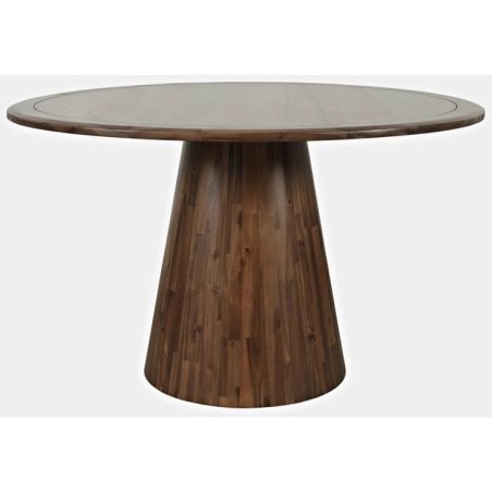 Mulyoharjo Modern Round Dining Table, Fluted Base, Solid Wood, Natural Finish