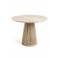 Mulyoharjo Modern Wooden Dining Table - Round Top, Slat Base