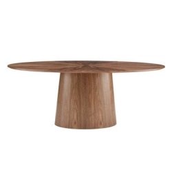 Mulyoharjo Mid-Century Modern Round Dining Table - Brown Wood Pedestal