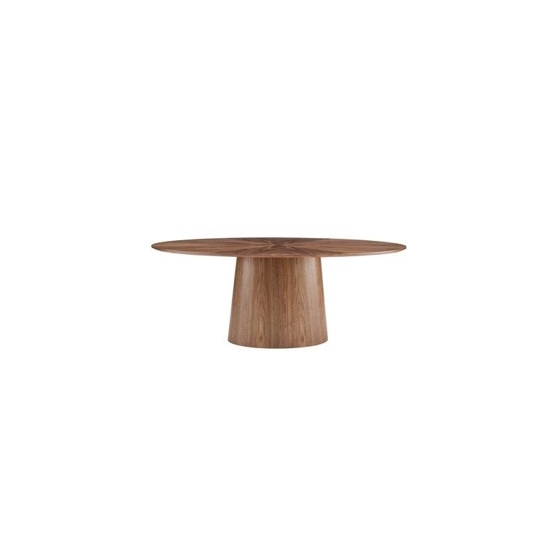 Mulyoharjo Mid-Century Modern Round Dining Table - Brown Wood Pedestal