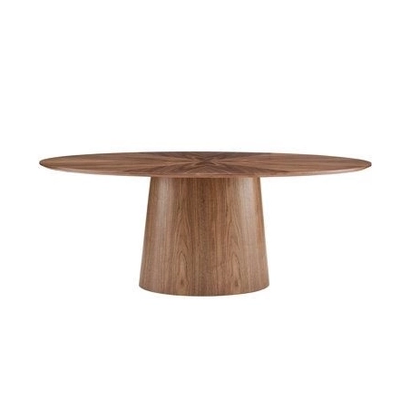 Mulyoharjo Mid-Century Modern Round Dining Table - Brown Wood Pedestal