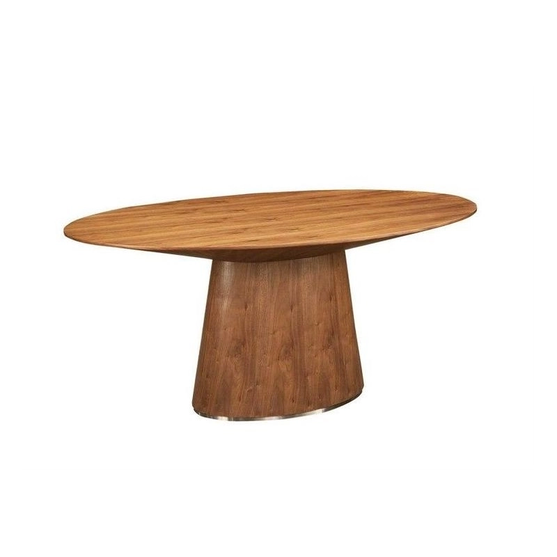 Modern Wood Dining Table with Round Top and Cylinder Base