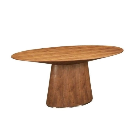 Modern Wood Dining Table with Round Top and Cylinder Base