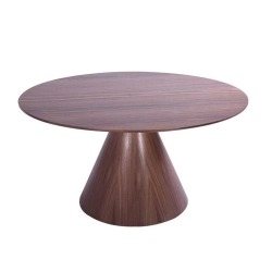 Mulyoharjo Modern Round Wood Dining Table, Brown, Center Pedestal Base