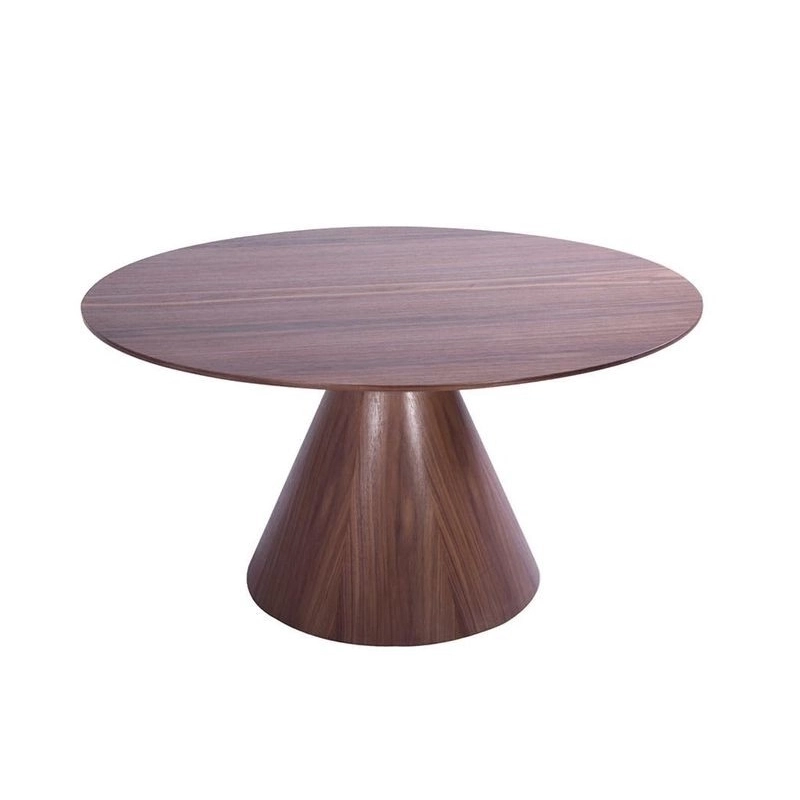 Mulyoharjo Modern Round Wood Dining Table, Brown, Center Pedestal Base