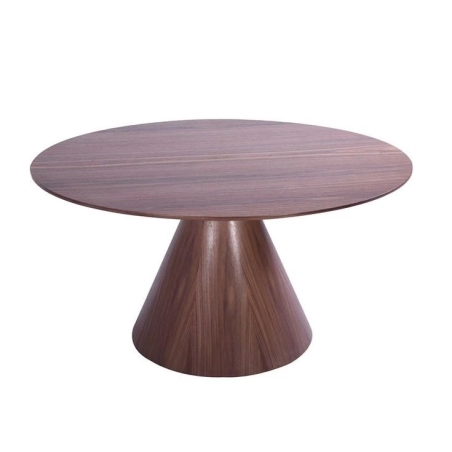 Mulyoharjo Modern Round Wood Dining Table, Brown, Center Pedestal Base