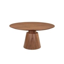 Mulyoharjo Mid-Century Modern Round Dining Table, Brown Wood Veneer Top