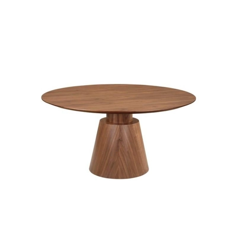 Mulyoharjo Mid-Century Modern Round Dining Table, Brown Wood Veneer Top Mulyoharjo Mid-Century Modern Round Dining Table, Brown Wood Veneer Top