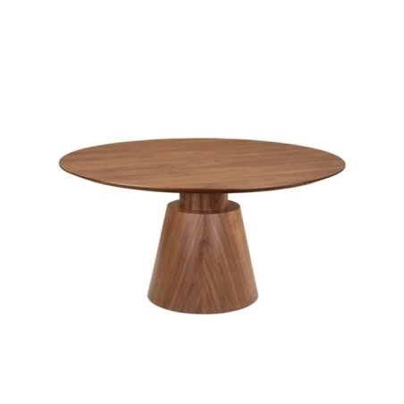 Mulyoharjo Mid-Century Modern Round Dining Table, Brown Wood Veneer Top