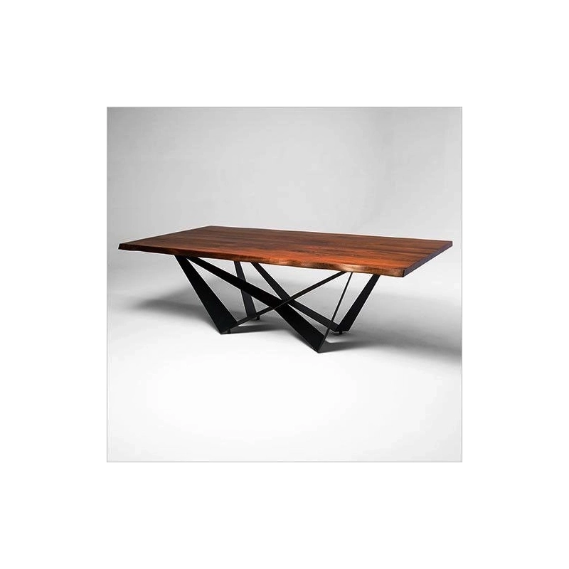 Rustic Live Edge Wood Dining Table with Black Metal Legs