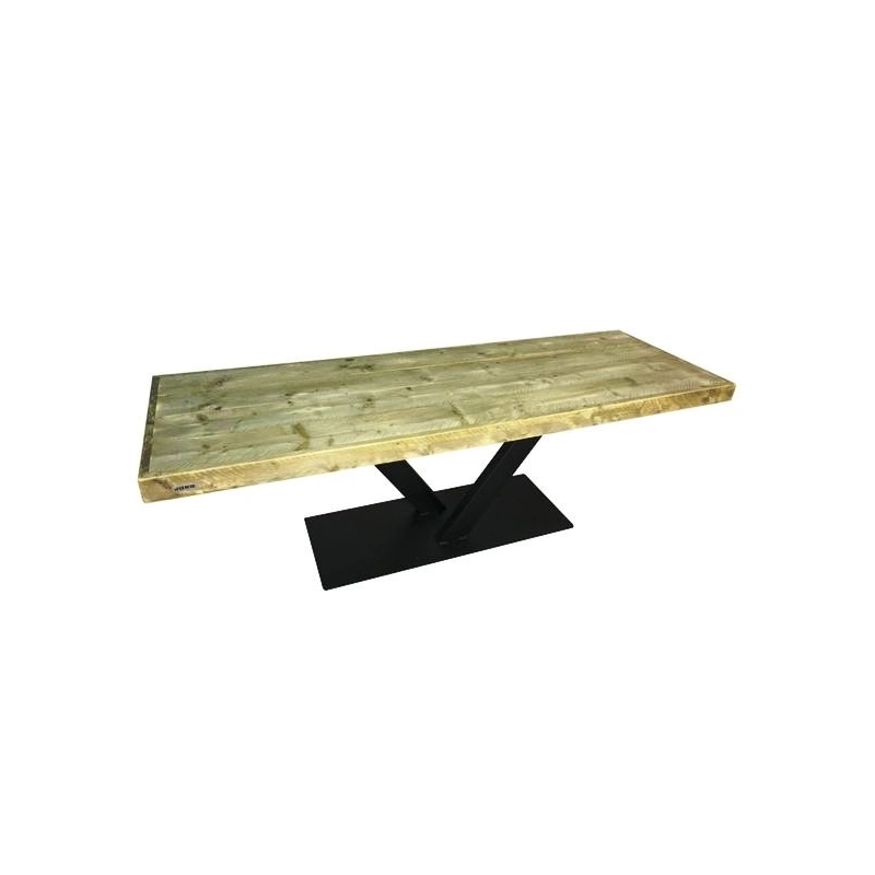 Modern wood dining table with natural grain and iron legs Modern wood dining table with natural grain and iron legs