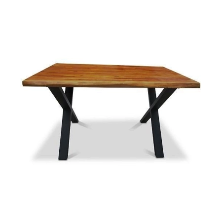 Mulyoharjo Modern Dining Table, Solid Wood Brown Top, Black Iron Base