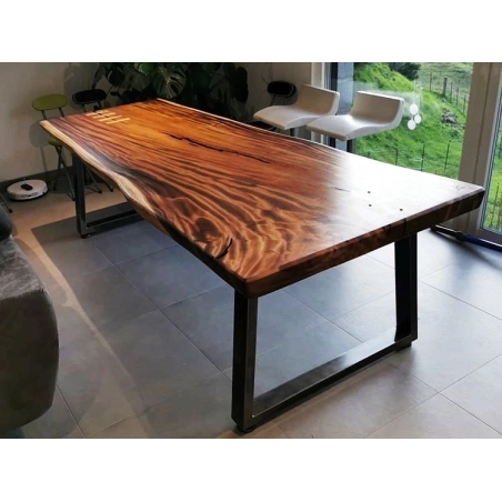 Modern Rustic Wood Dining Table with Metal Base