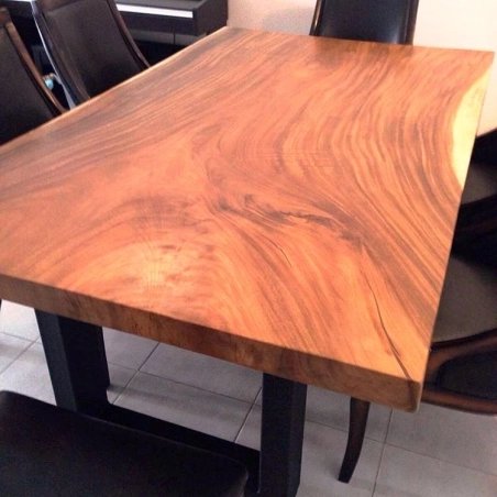 Mulyoharjo Modern Epoxy Resin Dining Table Olive Wood Gray Resin