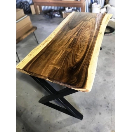 Mulyoharjo Live Edge Dining Table, Natural Wood Grain, Modern Industrial Design