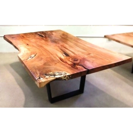 Mulyoharjo Live Edge Dining Table, Natural Wood, Black Iron Legs