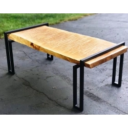 Modern Resin River Dining Table with Wood and Black Epoxy Resin