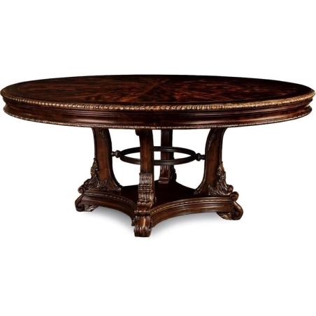 Mulyoharjo Baroque Dining Table with Glass Top and Ornate Carved Base