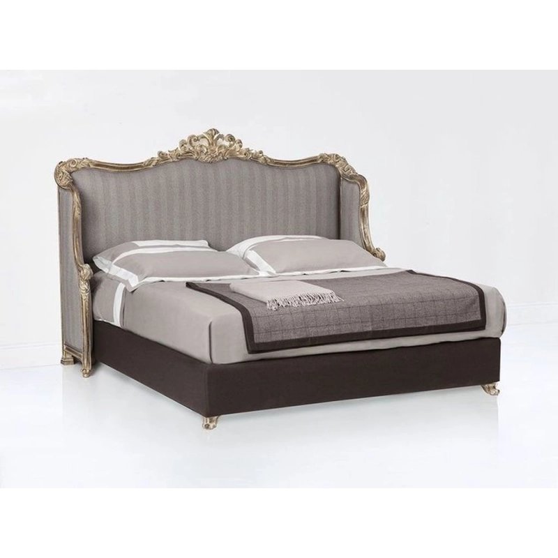 Luxury Classic Upholstered Bed with Ornate Carved Headboard Luxury Classic Upholstered Bed with Ornate Carved Headboard