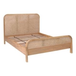 Natural Wood and Rattan Weave Bed Frame Queen Size