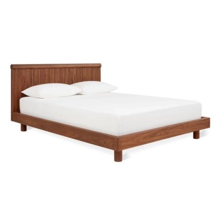 Minimalist Solid Wood Bed Frame with Slatted Headboard