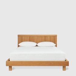 Minimalist Solid Wood Bed Frame with Slatted Headboard