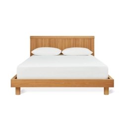 Minimalist Solid Wood Bed Frame with Slatted Headboard