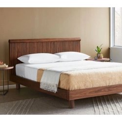 Minimalist Solid Wood Bed Frame with Slatted Headboard