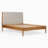 Mid-Century Modern Solid Wood Bed Frame with Upholstered Headboard