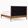 Mid-Century Modern Solid Wood Bed Frame with Upholstered Headboard