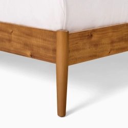 Mid-Century Modern Solid Wood Bed Frame with Upholstered Headboard