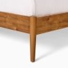 Mid-Century Modern Solid Wood Bed Frame with Upholstered Headboard