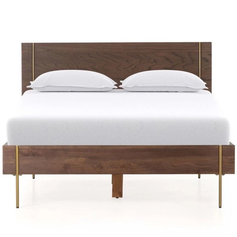 Modern Mid-Century Wood Bed Frame with Metal Accents