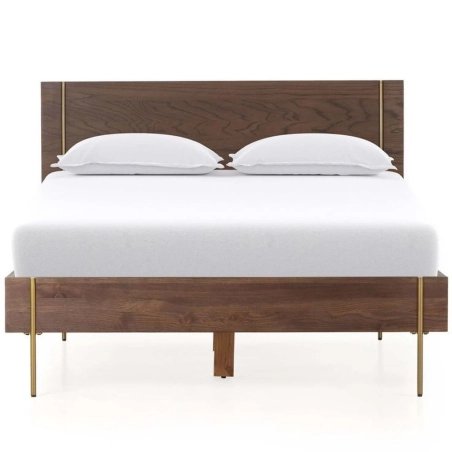 Modern Mid-Century Wood Bed Frame with Metal Accents