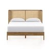 Mid-Century Modern Wood and Rattan Queen Size Bed Frame