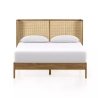 Mid-Century Modern Wood and Rattan Queen Size Bed Frame