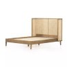 Mid-Century Modern Wood and Rattan Queen Size Bed Frame