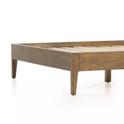 Mid-Century Modern Wood and Rattan Queen Size Bed Frame