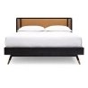 Solid Wood Bed Frame with Cane Rattan and Fabric Headboard