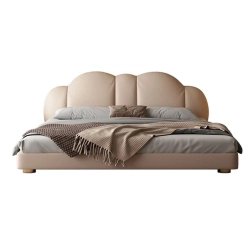 Elegant Upholstered Bed with Curved Headboard, Contemporary Design