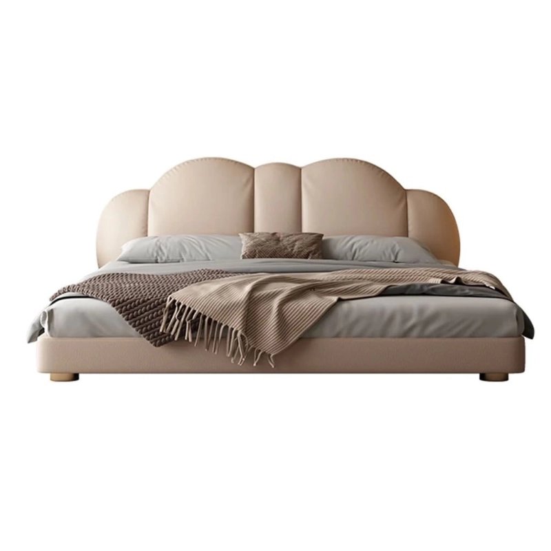 Elegant Upholstered Bed with Curved Headboard, Contemporary Design